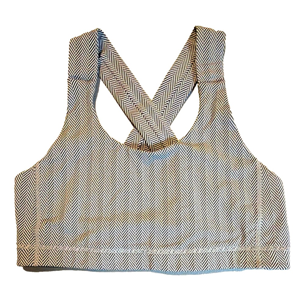 Women's Size 10 Black White Herringbone Crossback Sports Bra Medium Support